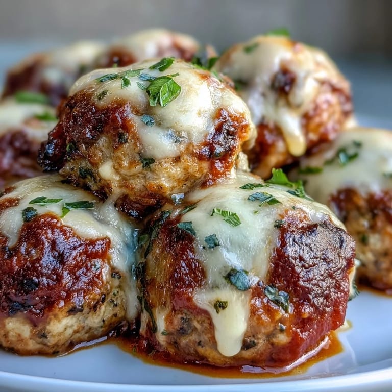 These juicy Baked Spicy Chicken Parm Meatballs simmer in zesty marinara, ideal for a quick Italian-American family dinner.