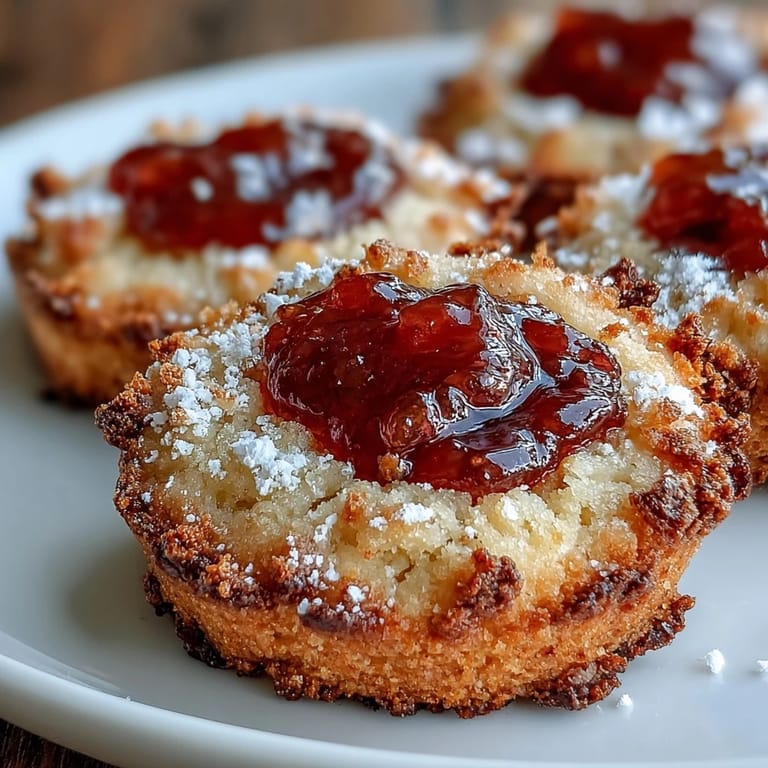 Delicate thumbprint cookies filled with tangy guava jam, offering a sweet and fruity Latin American dessert.
