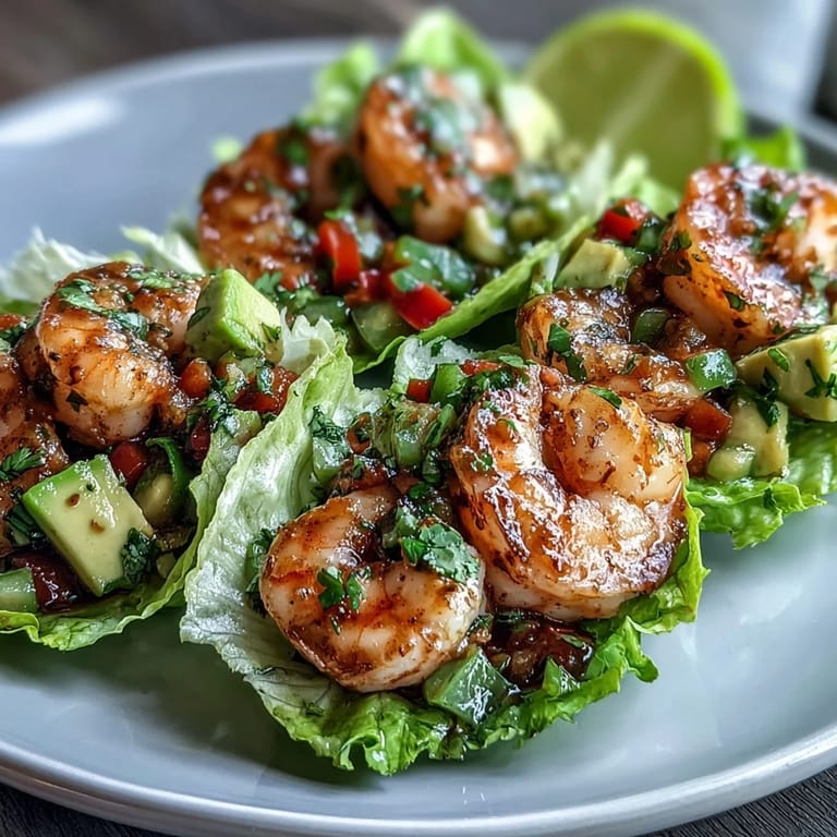 Fresh and vibrant mango salsa shrimp tacos served in lettuce wraps, offering a light and flavorful twist.