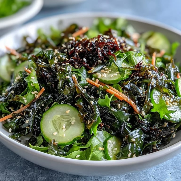 Fresh and vibrant Seaweed & Nori Crunchy Salad featuring roasted nori, julienned carrots, and a tangy sesame-ginger dressing.  