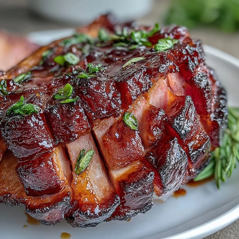 3. Juicy bone-in ham with a luscious black currant jam and Dijon mustard glaze, roasted until golden and aromatic.