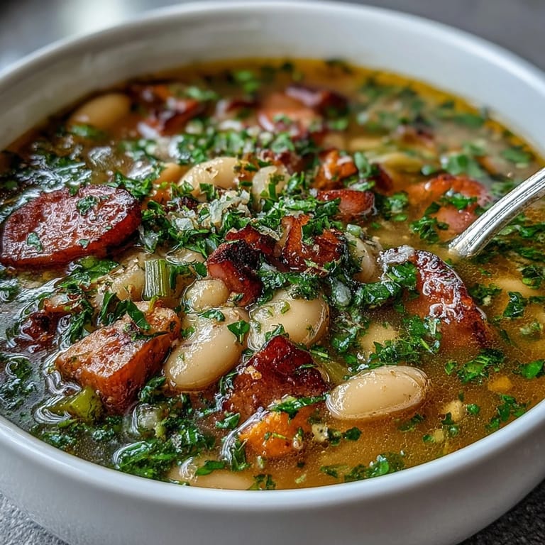 Rich Ham and Butter Bean Soup with butter beans, smoked ham, and fresh herbs in a comforting broth.