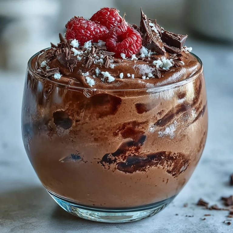 Decadent high-protein chocolate mousse blending cottage cheese and cocoa, served in elegant glasses for an indulgent yet healthy dessert.