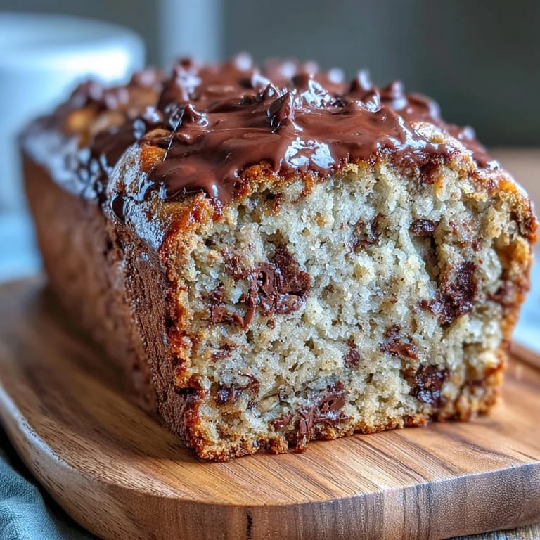 Wholesome banana bread with protein powder, studded with rich dark chocolate chips and topped with crunchy walnuts, ideal for a healthy morning treat.