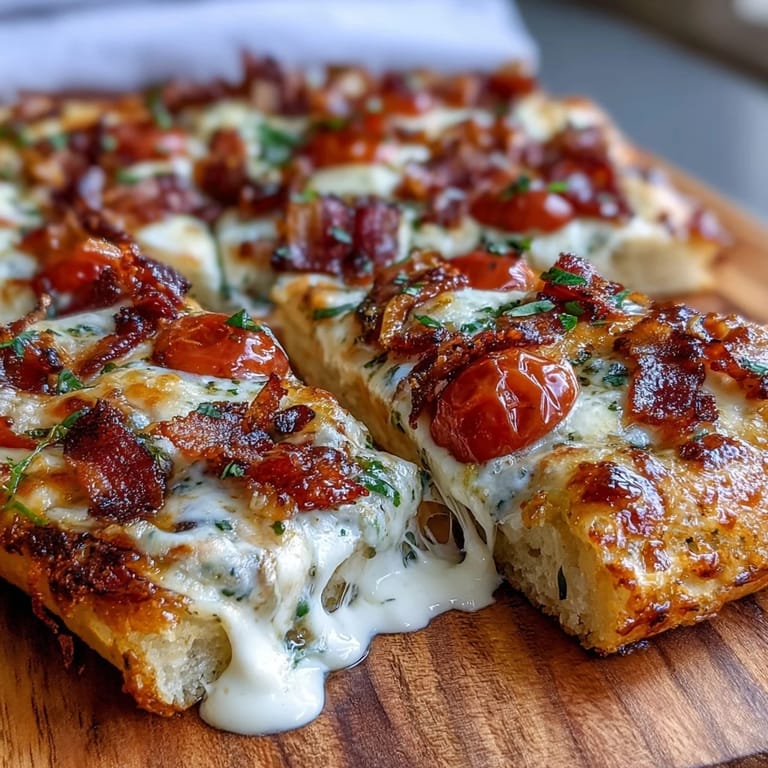 Savory Kentucky Derby Hot Brown Flatbread Pizza loaded with roasted turkey, crispy bacon, and creamy cheese sauce, perfect for Derby parties.