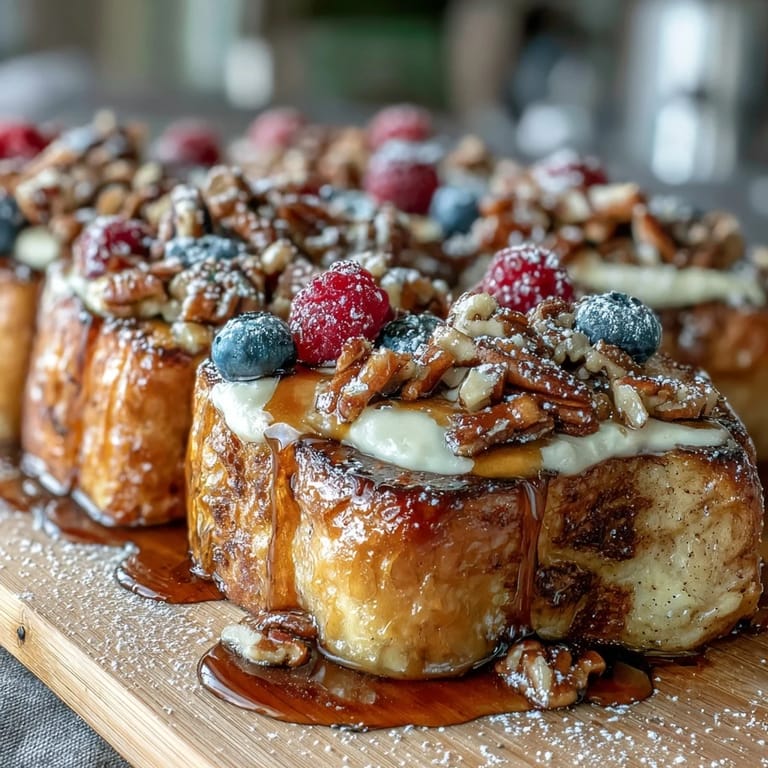 Warm and custardy baked blueberry French toast, dusted with powdered sugar, served with fresh fruit and maple syrup for a special breakfast.