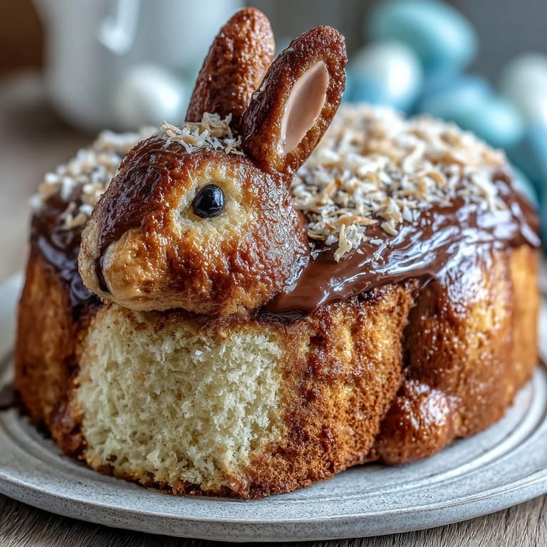Festive Easter Bunny Cake with fluffy buttercream fur and a joyful sprinkle-filled center.