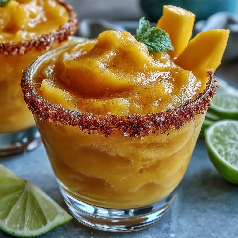 Refreshing non-alcoholic frozen mango margarita mocktail, blended with lime and orange juice for a slushy tropical treat.