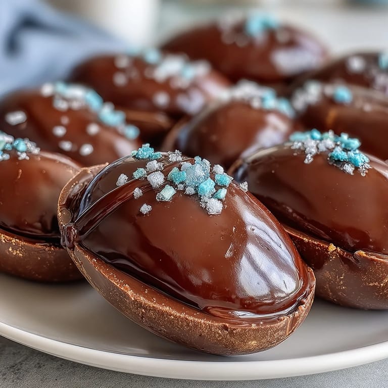 Creamy peanut butter eggs dipped in rich chocolate, decorated with festive sprinkles for a classic Easter treat.
