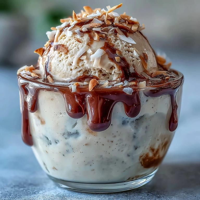 2. Creamy coconut cold brew coffee topped with scoops of vanilla bean ice cream, garnished with shaved dark chocolate for a tropical treat.  