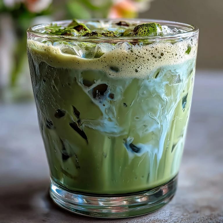 Refreshing Mother's Day iced matcha latte featuring vibrant green tea and creamy vanilla cold foam, served over ice in clear glasses.