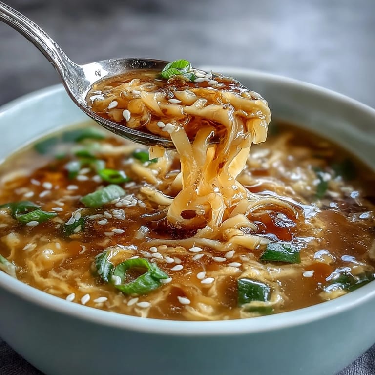 Aromatic Chinese-style egg drop soup features delicate egg strands and sesame oil in a steaming bowl of broth.  
