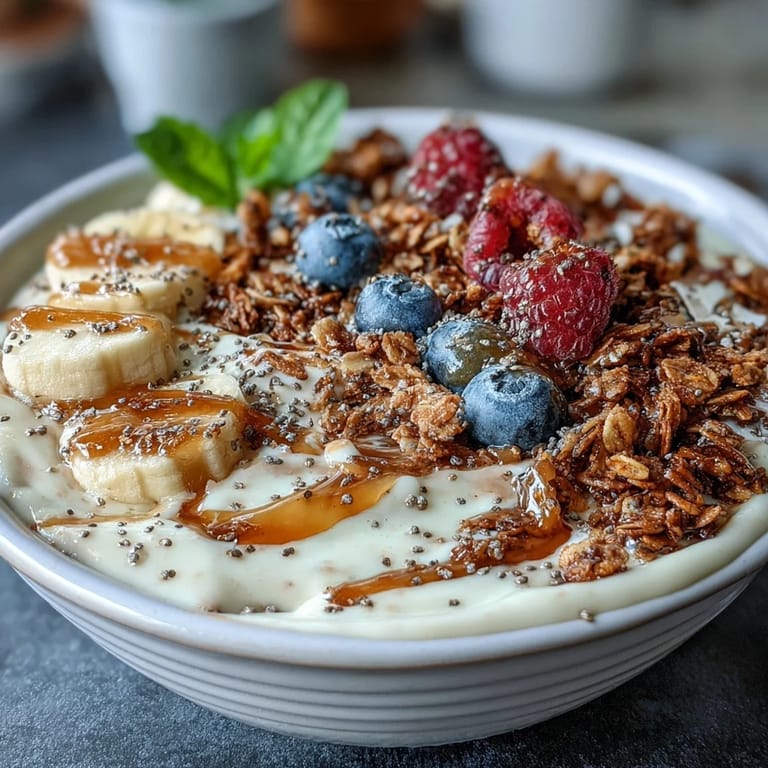 Indulge in this beautiful skyr protein smoothie bowl bursting with fresh fruit.