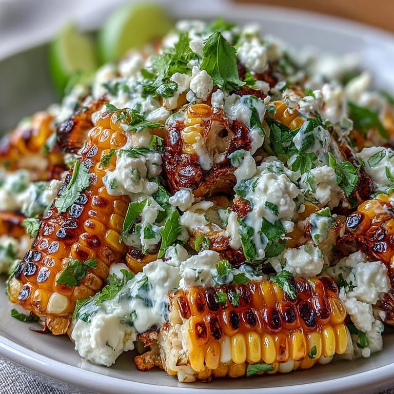 Creamy, tangy Mexican Street Corn Salad, perfect with grilled lime wedges.