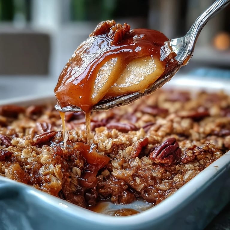 Savory Father's Day Whiskey Caramel Apple Crisp with buttery crumble, perfect for dessert.