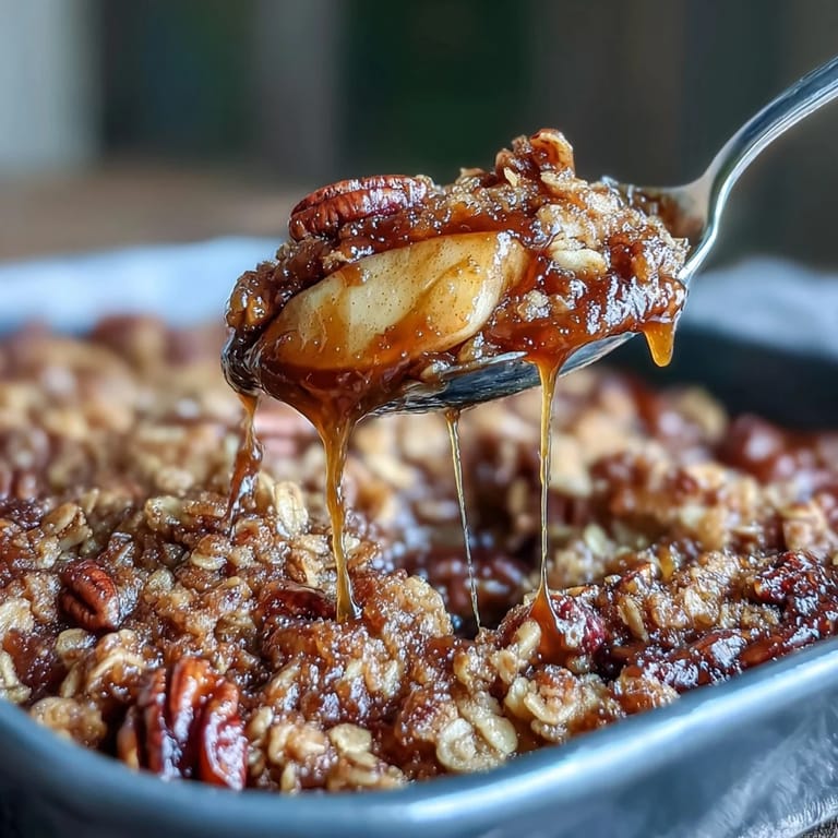 Warm Father's Day Whiskey Caramel Apple Crisp, baked with tender apples and bourbon notes.