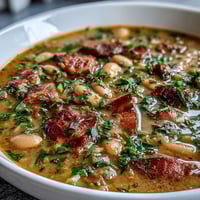 Hearty bowl of Ham and Butter Bean Soup with tender beans, smoky ham, and fresh parsley garnish.  
