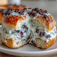 Wholesome blueberry bagels with a protein boost, topped with creamy Greek yogurt frosting for a nutritious breakfast treat.  