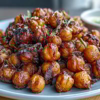 Crispy baked chickpeas with three flavor options, golden and crunchy, perfect for healthy snacking.  