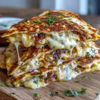 Adorable bunny-shaped quesadillas filled with melted cheddar and mozzarella, decorated with olives and carrots for a festive Easter snack.