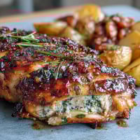 Roasted chicken drumsticks with golden potatoes and carrots, seasoned with rosemary and thyme for a hearty, family-friendly sheet pan dinner.