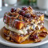 Baked blueberry French toast casserole with golden crust and juicy berries, perfect for a festive Mother's Day brunch spread.