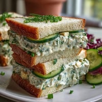 Elegant cucumber and cream cheese Benedictine tea sandwiches, a Kentucky Derby classic, arranged on a silver platter with fresh dill garnish.