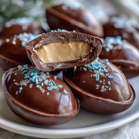 Homemade peanut butter Easter eggs with smooth filling and glossy chocolate coating, perfect for spring celebrations.