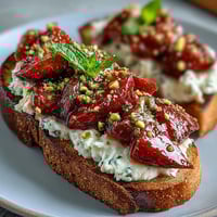 Strawberry Honey Ricotta Toast with Pistachios - A golden sourdough slice topped with creamy ricotta, fresh strawberries, drizzled honey, and crunchy pistachios for a perfect breakfast treat.