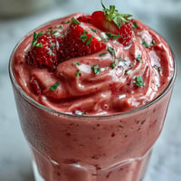 A vibrant strawberry spinach smoothie with fresh berries, leafy greens, and creamy banana in a tall glass.  