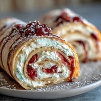 Elegant crepe roll cake with layers of delicate crepes and fresh berries, perfect for a stunning dessert presentation.