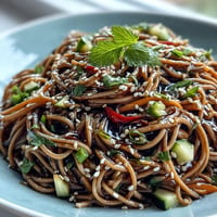 Vibrant Cold Soba Noodle Salad, chilled noodles with crisp veggies, ginger dressing.